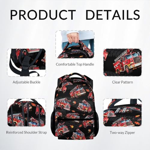 Toddler Boy Backpack Set - Fire Truck Backpacks for Kids - 3Pcs Toddler Bookbag with Lunch Bag and Pencil Pouch - Boys School Bag for Kindergarten/Preschool/Elementary (17 Inch) - color: Red