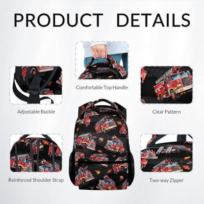 Toddler Boy Backpack Set - Fire Truck Backpacks for Kids - 3Pcs Toddler Bookbag with Lunch Bag and Pencil Pouch - Boys School Bag for Kindergarten/Preschool/Elementary (17 Inch) - color: Red