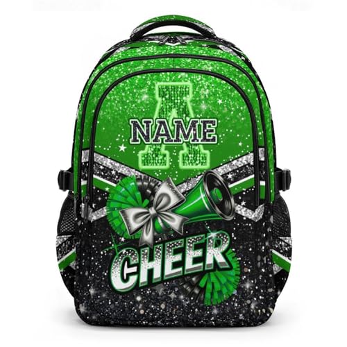 Custom Cheer Backpack for School, Cute 17 Inch Lightweight Cheerleading Initial Backpacks Gift for Team Camp Picnic Travel Gym - color: Green