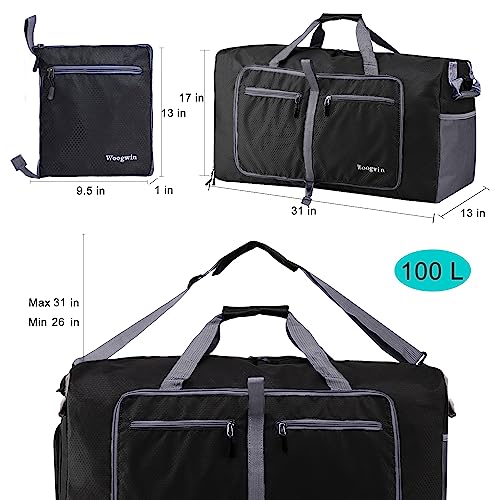 Woogwin Travel Duffel Bag Large Foldable Waterproof Overnight Bag for Beach Swim Bags Pool Sports Gym - color: 100L Black