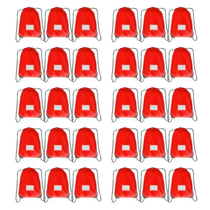 Drawstring Backpack Bulk 30 Packs Draw String Bags for Gym Sports Trip Pedestrianism Cinch Sack DIY for Women Men with Memo Card (red) - color: Red