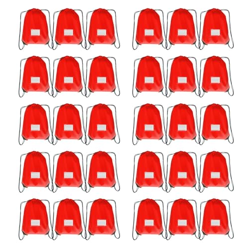 Drawstring Backpack Bulk 30 Packs Draw String Bags for Gym Sports Trip Pedestrianism Cinch Sack DIY for Women Men with Memo Card (red) - color: Red