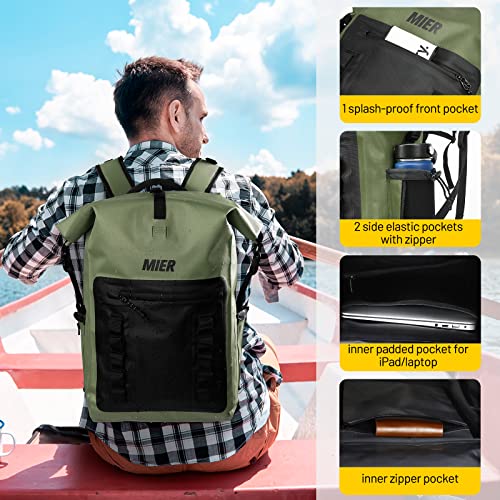 MIER Dry Bag Waterproof Backpack 30L Dry Sack Heavy Duty Roll-Top Closure for Kayaking, Beach, Boating, Swimming, Surfing - color: Army Green/Black