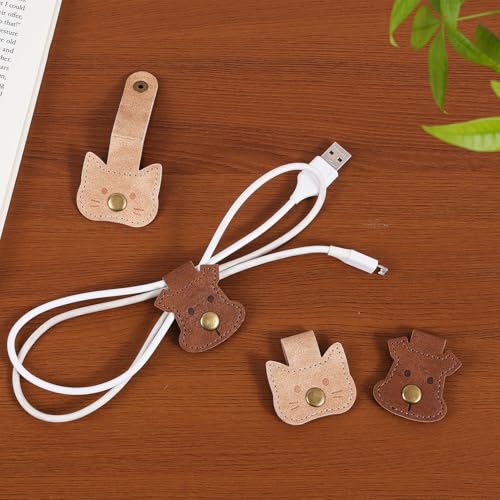 2 PCS Cord Organizer,Cord Keeper,Cable Organizer USB Holder,Cable Straps,Earbud case,wrap Headphone,Headset Winder,Earphone Clips Ties,stocking stuffers Gifts for Women Leather Pet - style: Pet