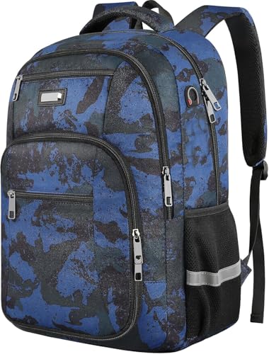 Jiefeike Laptop Backpack for Men, Large Travel Backpack TSA Friendly Anti Theft Backpacks Water-Resistant Bag Daypack for Work, 17.3inch Approved Computer Bookbag & Notebook - color: Camo-blue