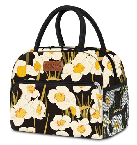 Coobiiya Lunch Bag Women, Daffodil Lunch Bag for Women Adult, Small Leakproof Cute Lunch Box Tote Large Capacity Reusable Insulated Cooler Lunch Container for Work/Office - color: Daffodil