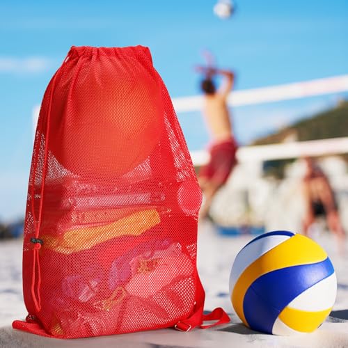 NATURAL STYLE 2 Packs Swim Bag Mesh Drawstring Backpack Oversized 18" x 26", Large Mesh Drawstring Backpack - color: Red