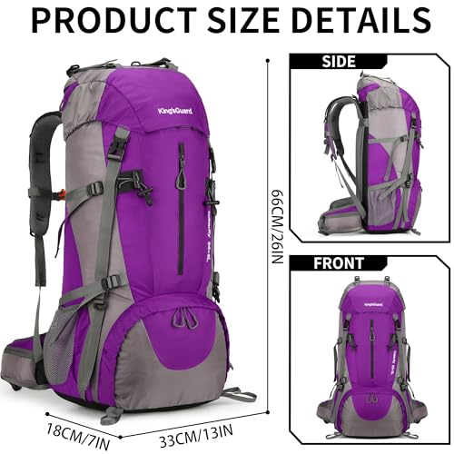 70L Camping Hiking Backpack with Rain Cover Waterproof Backpacking Backpack for Hiking Treeking Climbing Outdoor - color: Purple