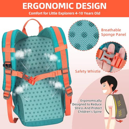 10L Kids Hiking Backpack, Small Waterproof Travel Daypack for Camping, Lightweight Pack for Boys or Girls Ages 4-12 (Green) - color: Green