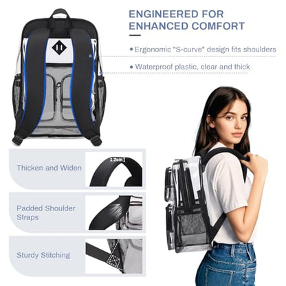 Clear Backpack Heavy Duty PVC Clear Bookbag for School Stadium Events Transparent Back Pack Girls Boys, Black - color: Black