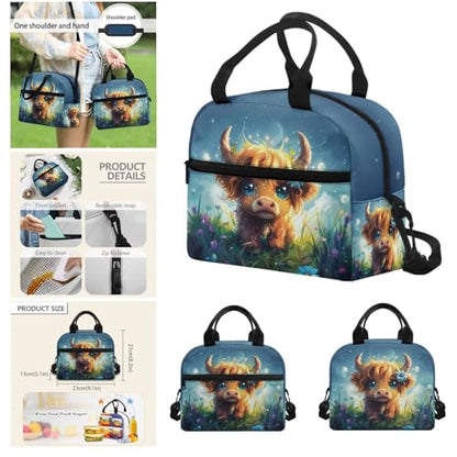 Cute Highland Cow Backpack for Girls Kids Backpack with Lunch Box Water Bottle Holder and Soft Pencil Case 4Pcs Set 17" Bookbag with Large Front Pocket for School Sturdy Elementary School Bag - color: Cute Highland Cow-2