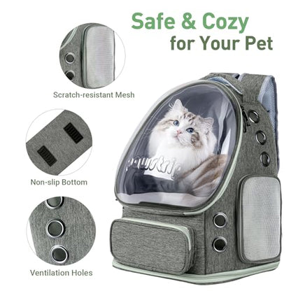 Cat Backpack Carrier with Large Space Bubble Window, Airline Approved Breathable Pet Carrier for Small Dogs Cats up to 15lbs, Foldable for Travel Hiking & Outdoor Use - color: Gray