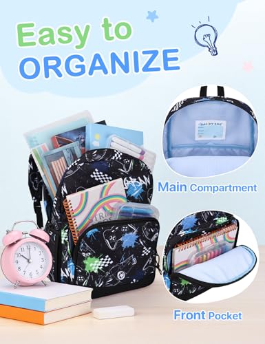 VASCHY Kids Backpacks, 12L Toddler & 17.5L School Backpacks, Lightweight Water-Resistant for Boys and Girls Ages 3-12 - color: Black & White Racer-s, size: Small