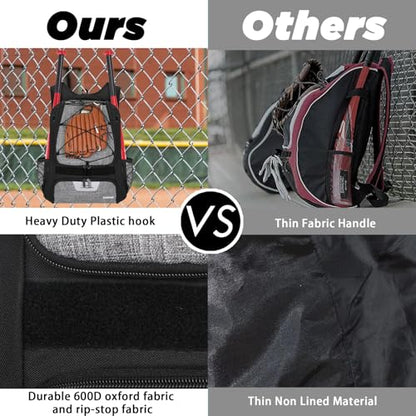Goloni | Baseball Backpack,Baseball Bag for Adult,Softball Bat Bag with Shoes Compartment,Large Main Compartment for Helmet & accessories, Fence Hook - color: Grey