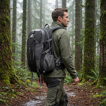 Hiking Backpack, Water Resistant Lightweight Outdoor Daypack with Breathable Padded Back, Multi-Pocket Travel Backpack for Camping Climbing Sports (Black) - color: Black