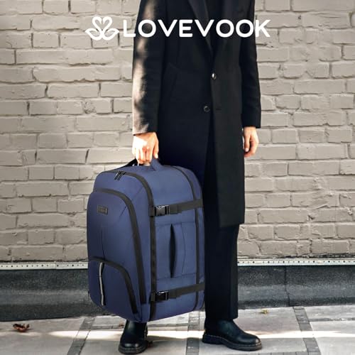 LOVEVOOK Travel Carry on Backpack for Men Women,Expandable 40L Extra Large Travel Laptop Backpack,Water Resistant Durable TSA Airline Approved Business College Carry on Bag Fit 17 Inch Computer,3 Pcs - color: Navy Blue-3pcs, size: 40L-3Pcs