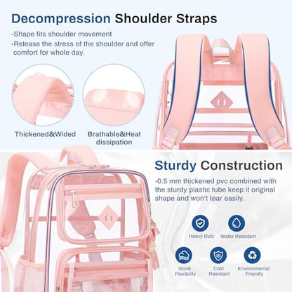 Sisipoet Clear Backpack for School, PVC Clear Bookbag Heavy Duty Transparent Backpack for Stadium Events See Through Bag - color: 1pc-pink