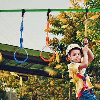 Multi-Color Ninja Rings & Monkey Bars - Adjustable Backyard Obstacle Course for Kids & Adults, Heavy-Duty Gymnastic Swing Rings, Ninjaline Slackline Training Kit (Blue) - color: Blue