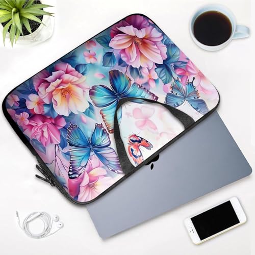 14 15 15.4 15.6 inch Laptop Handle Bag Computer Bag, Pouch Holder Notebook Sleeve Cover Soft Case Compatible for Dell,Lenovo,Toshiba HP, Asus Notebook-Pink Flower Butterfly - color: Pink Flower Butterfly