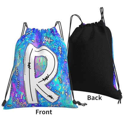 Drawstring Backpack Bag Sport Gym Sackpack Initial Blue Draw String Cinch Bags Bulk String Backpack Storage Bag for Women Men Letters R - color: Letters R
