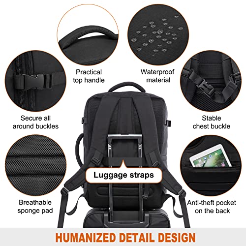 LOVEVOOK Carry on Backpack, 45L Travel Backpack for Women Men Airline Approved, Expandable Large Suitcase Backpacks With 4 Packing Cubes, Aer Travel Pack 3, Water Resistant Weekender Bag - color: Black, size: X-Large