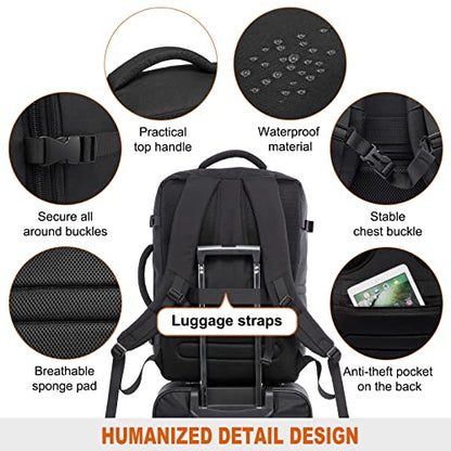 LOVEVOOK Carry on Backpack, 45L Travel Backpack for Women Men Airline Approved, Expandable Large Suitcase Backpacks With 4 Packing Cubes, Aer Travel Pack 3, Water Resistant Weekender Bag - color: Black, size: X-Large