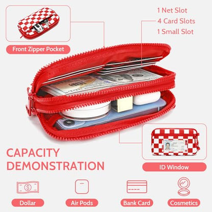 FODOKO Wristlet wallets for women Nylon Quilted Wallet with 4 Zippers,Travel Credit Card,Holder Cell Phone Organizer - color: Red