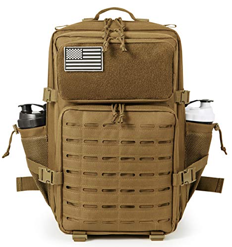 QT&QY 25L/45L Military Tactical Backpack For Men Molle Daypack 3 Day Bug Out Bag Hiking Rucksack With Bottle Holder - color: 45l 2.0 Khaki