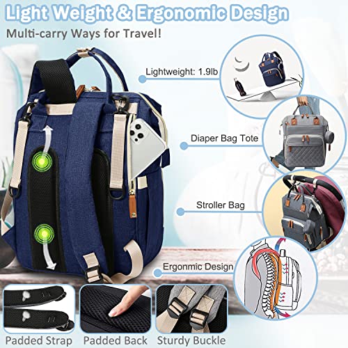 SHITIESHOU Diaper Bag Backpack Baby Bag, Baby Girl Boy Diaper Bag for Dad Mom with Pad, 16 Pockets, Pacifier Case, Large Diaper Bags Unisex for Travel (Blue) - color: Dark Blue1