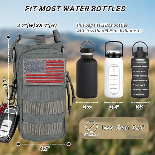 Water Bottle Holder with Strap - Tactical Insulated Water Bottle Sleeve with MOLLE System Water Bottle Cover Cross-Body Pouch for Walking Hiking Camping Gym 32oz&40oz - color: Gray