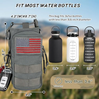Water Bottle Holder with Strap - Tactical Insulated Water Bottle Sleeve with MOLLE System Water Bottle Cover Cross-Body Pouch for Walking Hiking Camping Gym 32oz&40oz - color: Gray