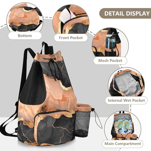 Beach Drawstring Bags Pool Bag With Inside Pockets Cinch Back Sack Dry Wet Separation Marble Black Peach - color: Color 21