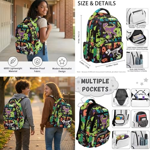 Talayituse Dinosaur Paint Splatter Paw Print Back-to-School 6-Piece Boys Kids Backpack Set – 17.7 Inch Water Resistant Backpack, Lunch Bag, Pencil Case, Water Bottle Holder, Bookmark & Keychain - color: Dinosaur Paint Splatter Paw