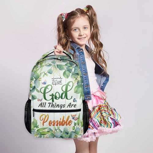 Christian Backpack for Kids Teens Girls Women, Floral School Backpacks for Kindergarten Elementary Middle College - color: Green