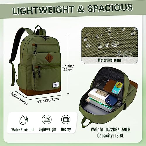 Chase Chic School Backpack for Men Women,Water Resistant Bookbag/Schoolbag/Daypack for Teen Boys Girls High School,College,Work,Travel Green - color: Green
