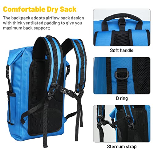 MIER Dry Bag Waterproof Backpack 30L Dry Sack Heavy Duty Roll-Top Closure for Kayaking, Beach, Boating, Swimming, Surfing - color: Blue