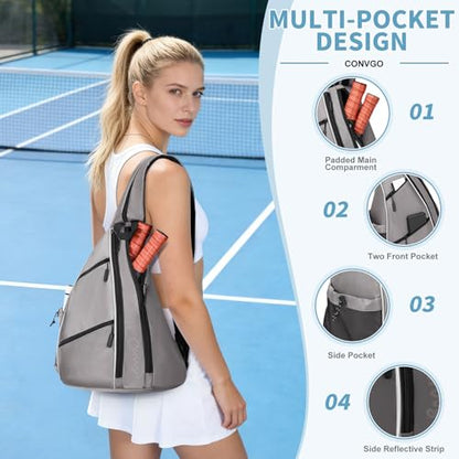 Pickleball Bag for Women Men, Adjustable Pickleball Backpack, 2 in 1 Sports Sling Bag for Pickleball Tennis - color: Grey
