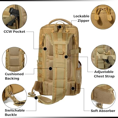 DBTAC Tactical Personal Defense EDC Bags & Packs | 10L Military Shoulder Backpack with Sling for Concealed Carry, Range, Travel, Hiking, Outdoor Sports (Brown Apatite) - color: Brown Apatite
