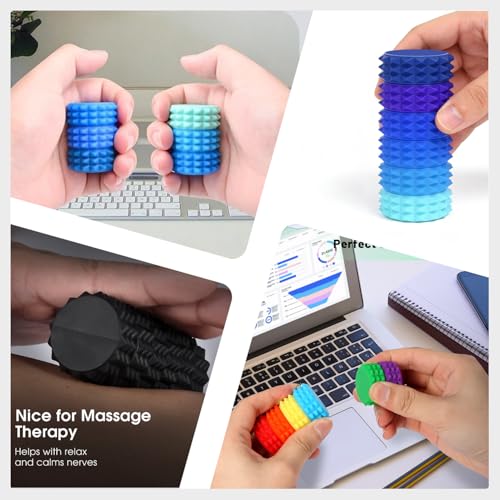Fidget Toys Adults, 6 Pack Silicone Massage Roller Handheld for Stress Relief & Focus, Sensory Toys for Teens Kids with Autism ADHD Anxiety, Textured Quiet Fun Gift (Blue) - color: Blue