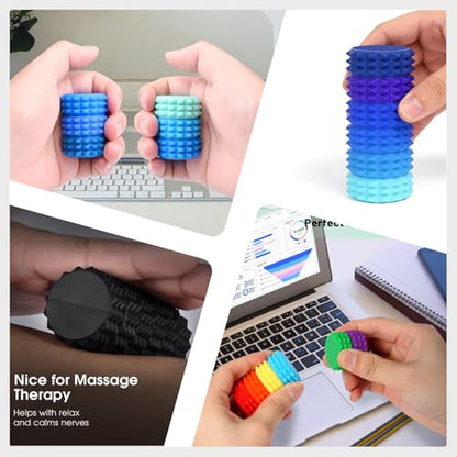 Fidget Toys Adults, 6 Pack Silicone Massage Roller Handheld for Stress Relief & Focus, Sensory Toys for Teens Kids with Autism ADHD Anxiety, Textured Quiet Fun Gift (Blue) - color: Blue