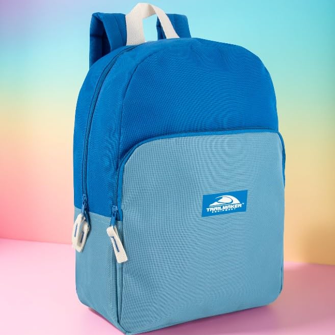Trail maker 15 Inch Backpack for Kids, Preschool, Elementary & Middle School Students – Spacious Bookbag with Large Front Pocket, Adjustable Straps, Fits up to 13 Inch Laptop (Blue) - color: Blue