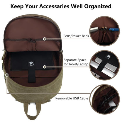 Canvas Laptop Backpack, Waterproof School Backpack With USB Charging College - color: Green
