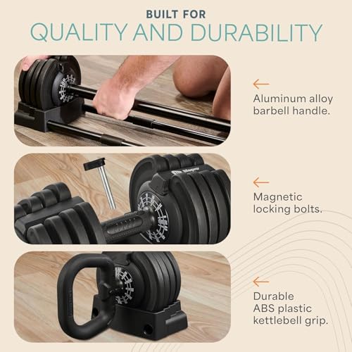 LifePro Adjustable Dumbbells Set – Quick-Adjust Space-Saving Weights with Anti-Slip Handle for Home Gym Strength Training - color: 43lb Single 3in1