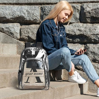 Custom 17in Clear Backpack, Personalized Transparent Backpack with Name Text, Customized Heavy Duty PVC See Through Bag for Stadium Sport Travel Camping Ideal Gift - color: Style 3