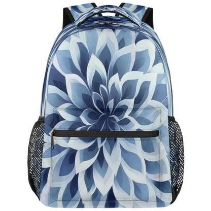 Blue Dahlia Flower Womens Travel Backpack | 15.6 Inch Laptop Backpack, Lightweight Casual Daypack, Water Resistant, Cute Work Backpacks, Large Capacity - color: Multicolor2