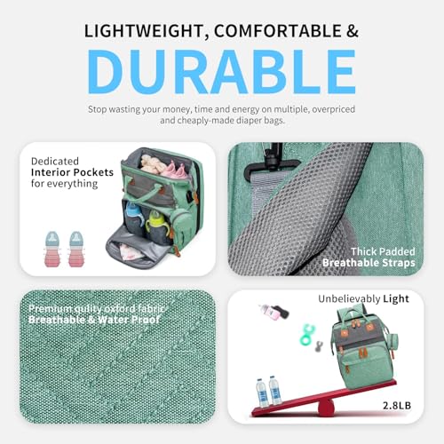KABAQOO Diaper Bag Backpack with Detachable Changing Station, Large Capacity Baby Diaper Bags for Boys & Girls, Baby Registry Search Stuff & Shower Gifts, Newborn Essentials Must Haves, Green Grey - color: Green Grey