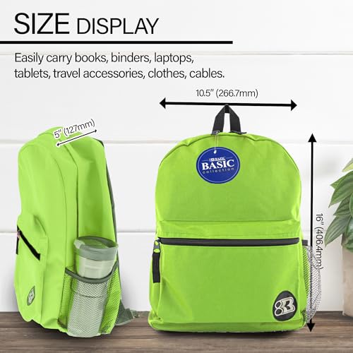 BAZIC Products 1034 Basic Backpack, Lime Green, 16" - color: Lime Green, size: 16"