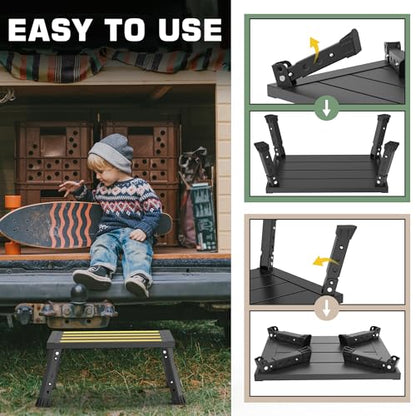Adjustable Height Aluminum RV Step, Stable Foldable Platform Step Stool, Supports Up to 1,000 lb, Non-Slip Rubber Feet and Platform Mat, Easy to Carry (Black) - color: Black