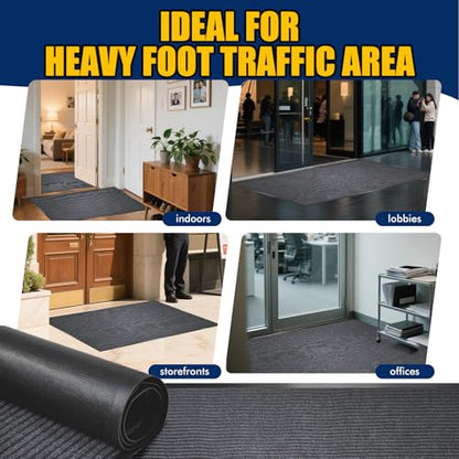 Extra Large Indoor/Outdoor Entrance Mat - 4 x 6 Feet, Rubber Border Door Mat Heavy Duty, Waterproof, Low-Profile, Easy to Clean, Rubber Entry Mat, Commercial Floor Mat, Charcoal Grey - size: 4 x 6 Feet