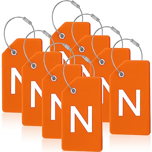 8 Pcs Initial Letter A-Z Luggage Tags Silicone Suitcase Instrument Tag with Name Card and Stainless Steel Loop(Letter N,Orange) - size: Letter N, style: Orange